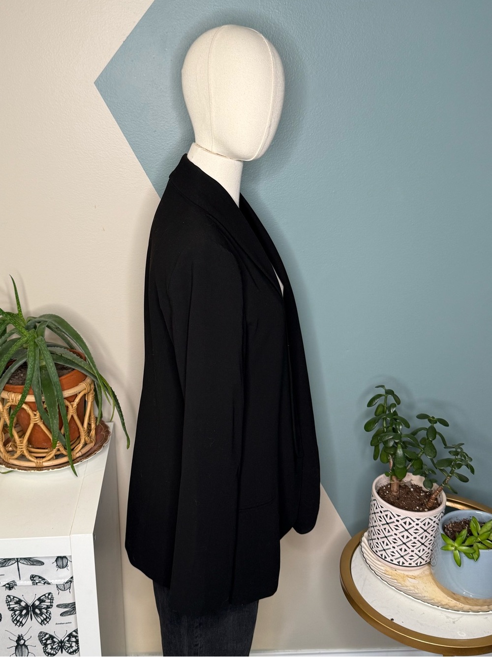 Mural Black Shawl Collar Open Front Blazer Quiet Luxury Minimalist Jacket M - Picture 5 of 12